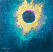 Totality from Casper Mountain #2 Painting by Brenda Howell showing sun in total eclipse from 2017 near Casper Wyoming.